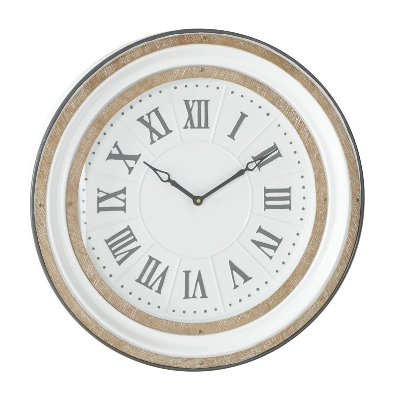 Large Round White Grey Metal And Wood Wall Clock With Roman Numerals 24 X Large Round White Grey Metal And Wood Wall Clock With Roman Numerals 24 X