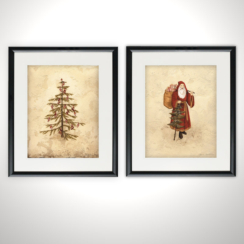 The Holiday Aisle Santa And Tree 2 Piece Framed Acrylic Painting