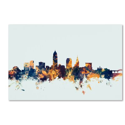 Cleveland Ohio Skyline Blue Graphic Art on Wrapped Canvas Latitude Run® Size: 22