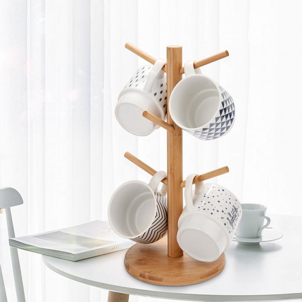 Mug Tree Rack Wood Coffee Tea Cup Holder Kitchen Storage Display Stand MA