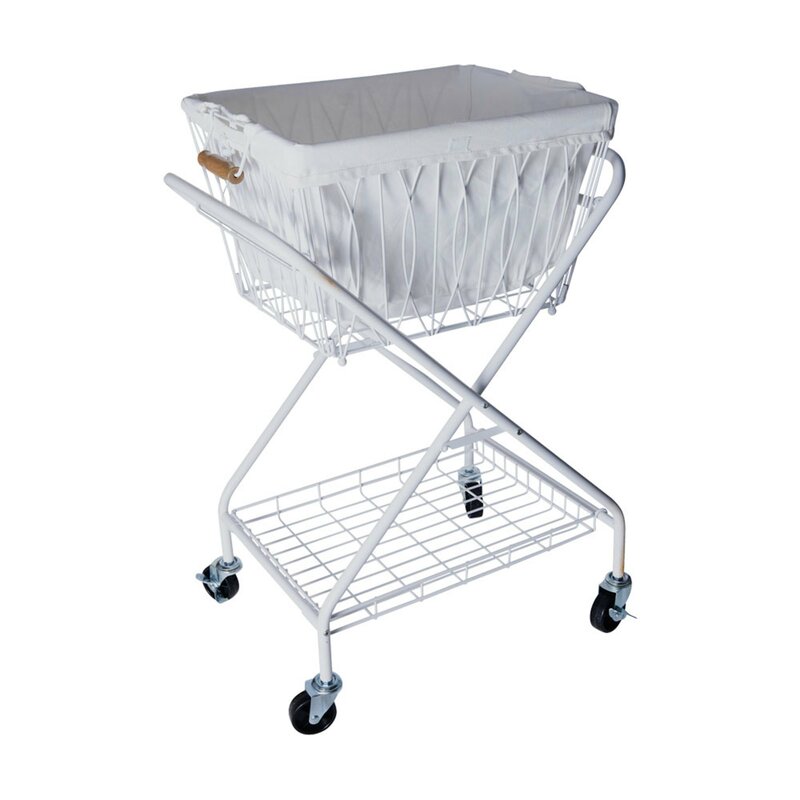 laundry cart on wheels metal wire and canvas