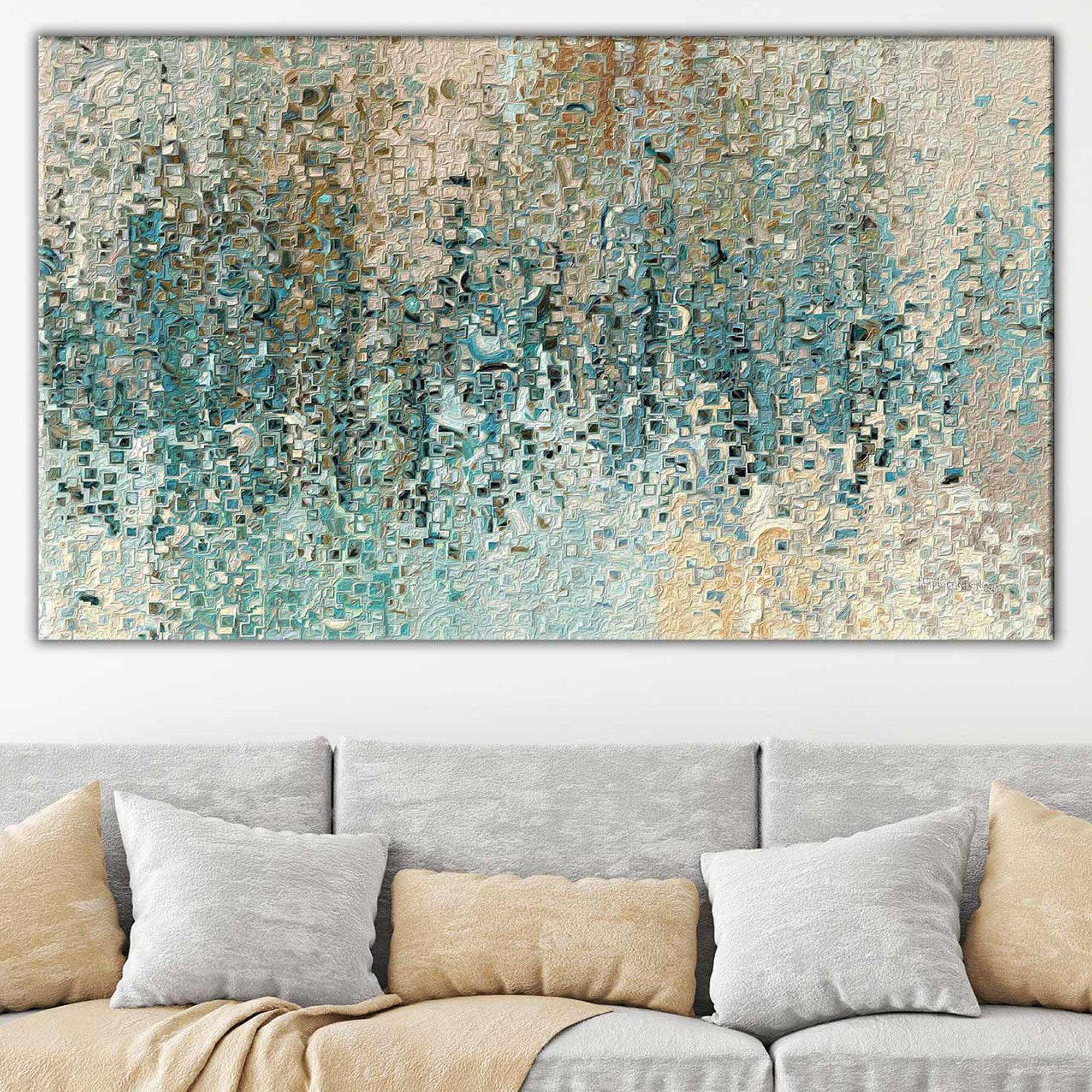 Abstract Painting Large Wall Art Canvas Print Panoramic Home Decor Gift for Friend Art Large Wall Art Rust and Teal Wall Decor ## 29