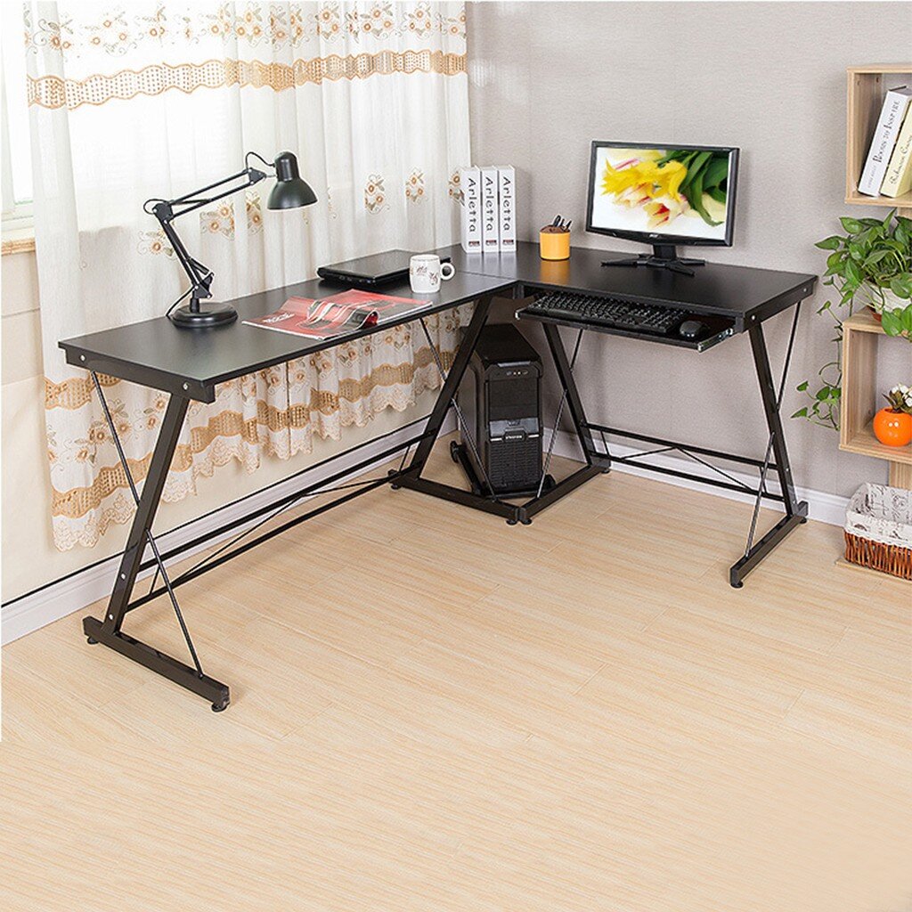 Details about   L-shaped Home Office Corner Desk Computer Table Wood Study Desk Placed Keyboard