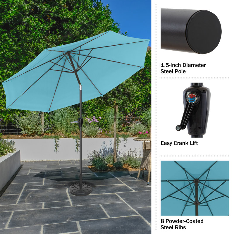Kelton Patio Umbrella with Auto Tilt - 10' Easy Crank Outdoor Umbrella with Vented Canopy for Deck, Balcony, Porch, Backyard, or Pool by Pure Garden Fabric Color: Blue