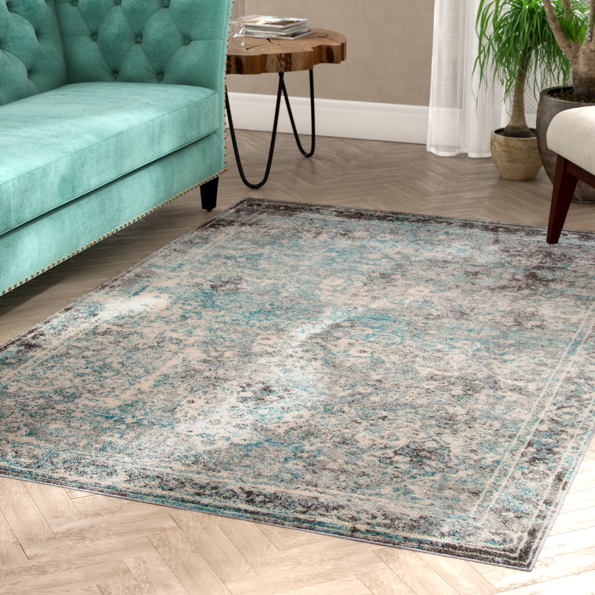 Danny Turquoise Dark Gray Ivory Area Rug