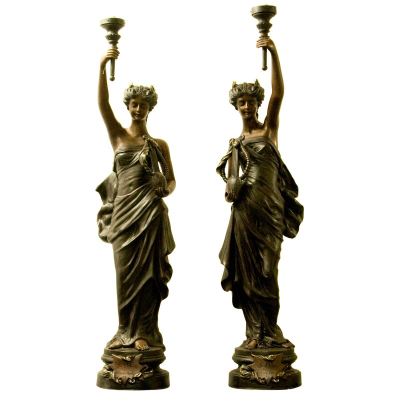 Metropolitan Galleries Bronze Lady Holding Lamp Sculpture Pair | Perigold