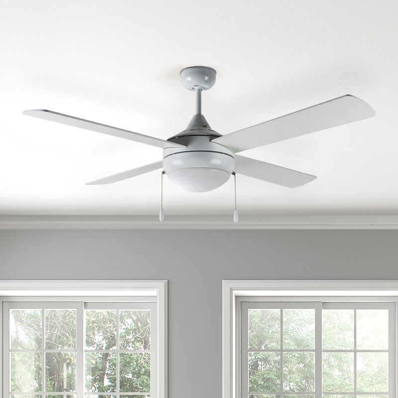Wrought Studio Em Integrated Led Ceiling Fan 52 Inch With Pull Chain And Downrod Mount Stainless Steel Wayfair