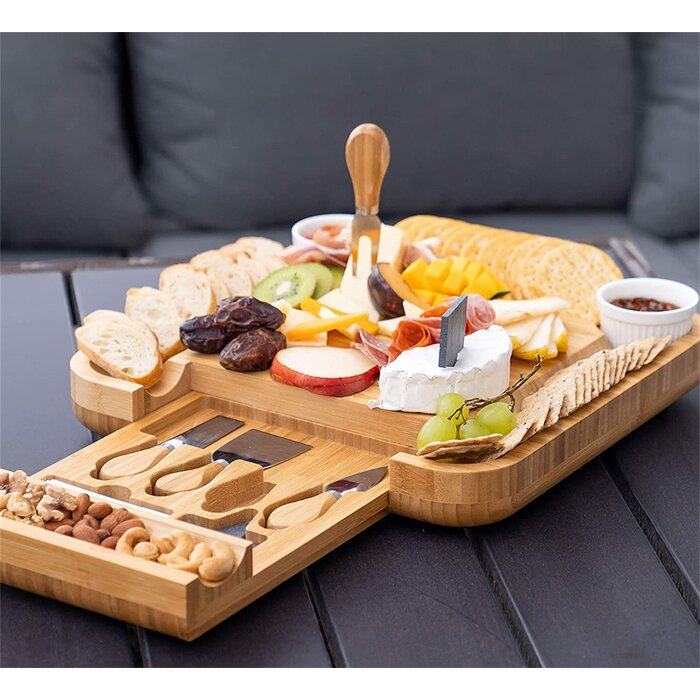 OLO Smirly Cheese Board And Knife Set: 13 X 13 X 2 Inch Wood