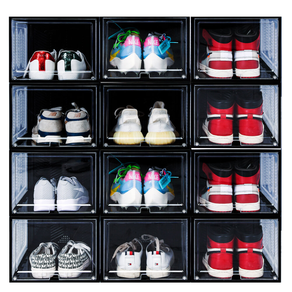 2 pcs Set Stackable Drawer Shoe Box Storage Container Closet Shoe Organizer 