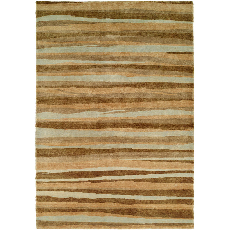 Wildon Home Striped Hand Knotted Wool Brown Gray Area Rug Wayfair