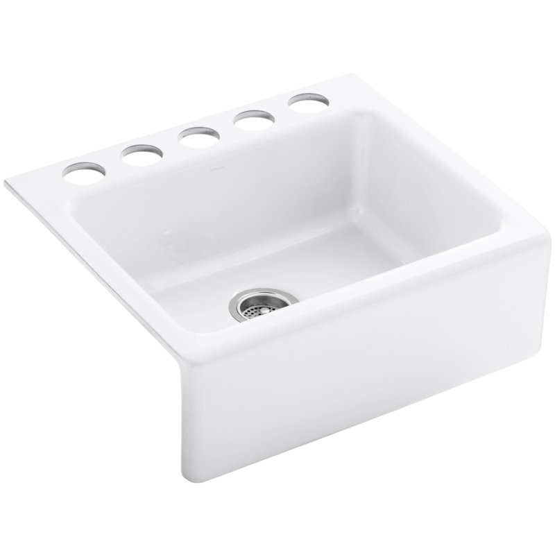 Kohler Alcott 25 L X 22 W X 8 5 8 Under Mount Single Bowl Kitchen Sink With Apron Front And 5 Oversize Faucet Holes Wayfair
