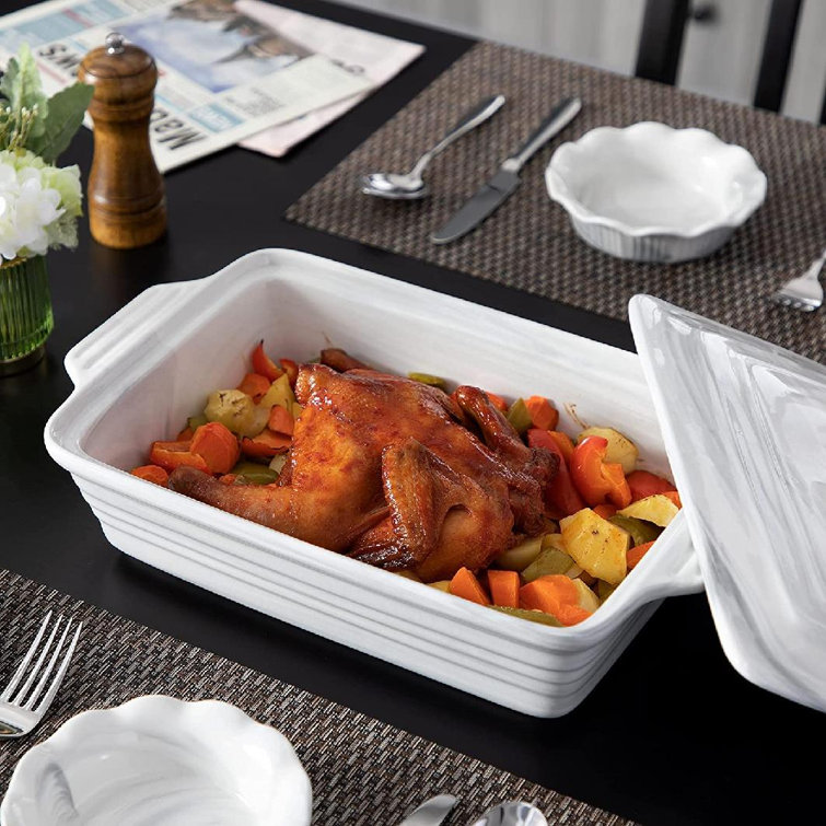 Ceramic Casserole Dish With Lid, 2.8 Quart Marble Gray Casserole Dish Set,  Covered Rectangular Baking Dish With Lid Oven Safe, Deep Casserole Cookware  ...