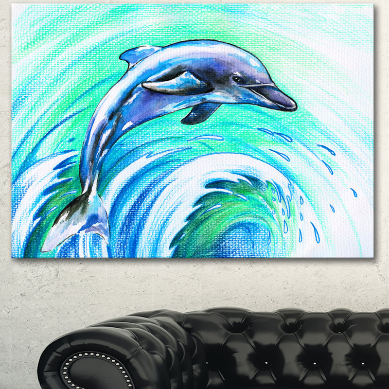 Ebern Designs Jumping Dolphin Watercolor Painting Print On
