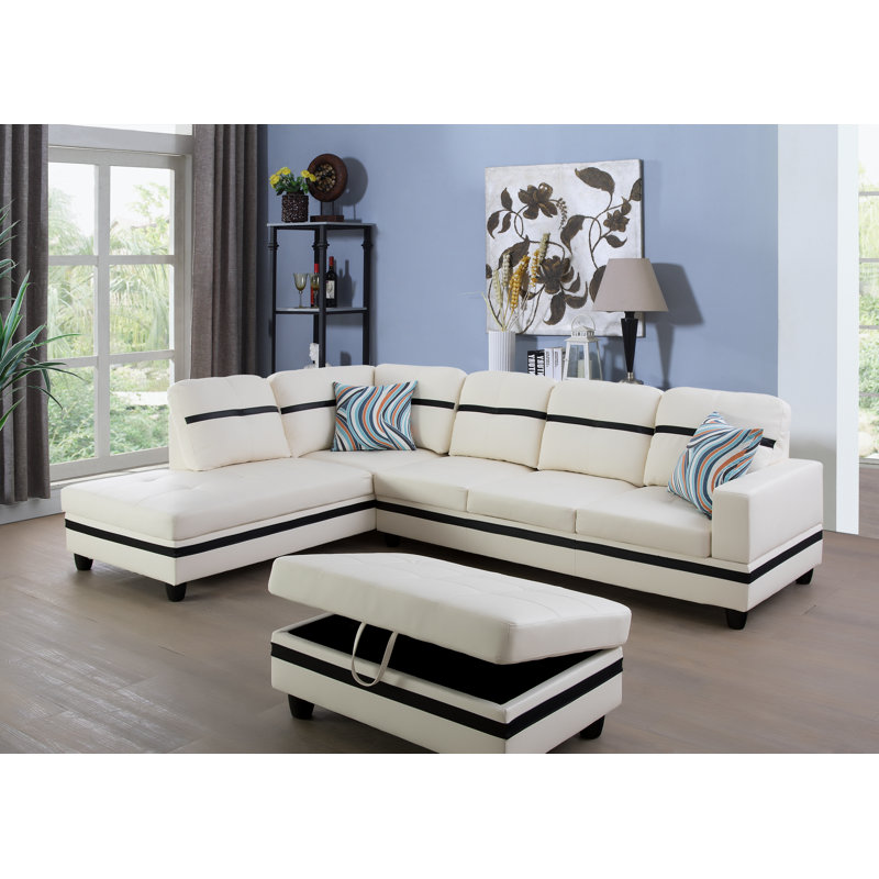 Ebern Designs Wilhelmine 103 5 Wide Faux Leather Sofa Chaise With Ottoman Reviews