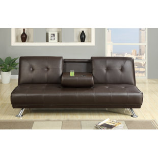 Lybarger Faux Leather Armless Adjustable Convertible Sofa with a Drop Down Console by Latitude Run