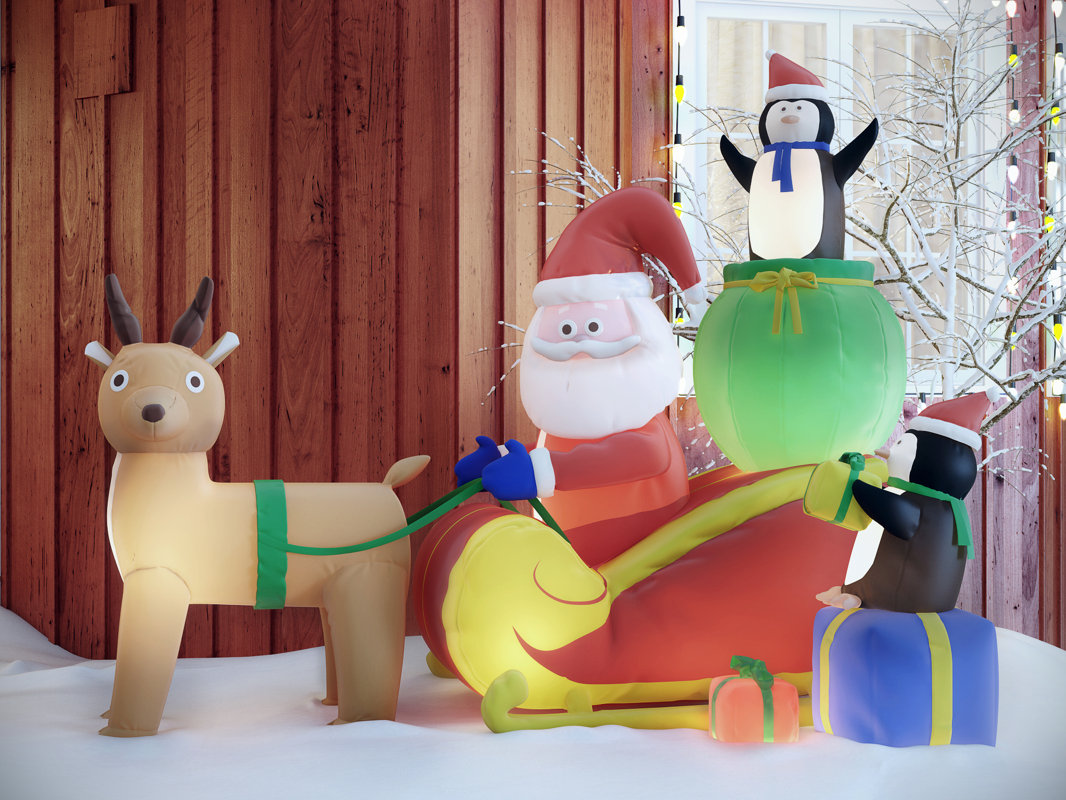 Three Posts Christmas Inflatable Santa With Reindeer Reviews Wayfair Christmas Inflatable Santa With Reindeer