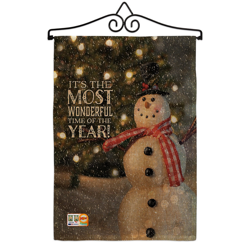 Breeze Decor Most Wonderful Time Snowman Winter 2 Sided Burlap 19 X 13 In Garden Flag Wayfair
