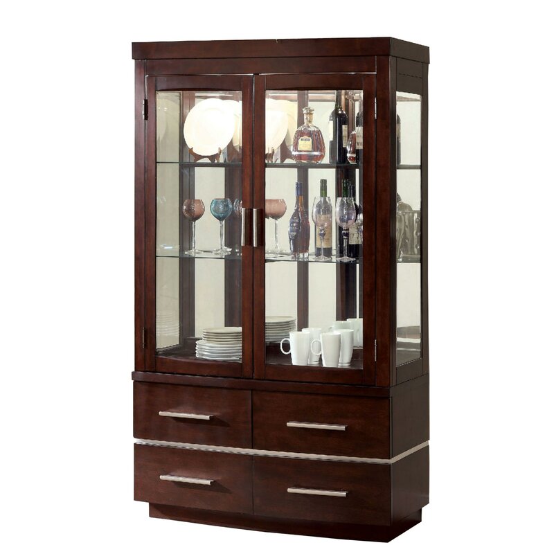 lighted corner glass curio cabinet