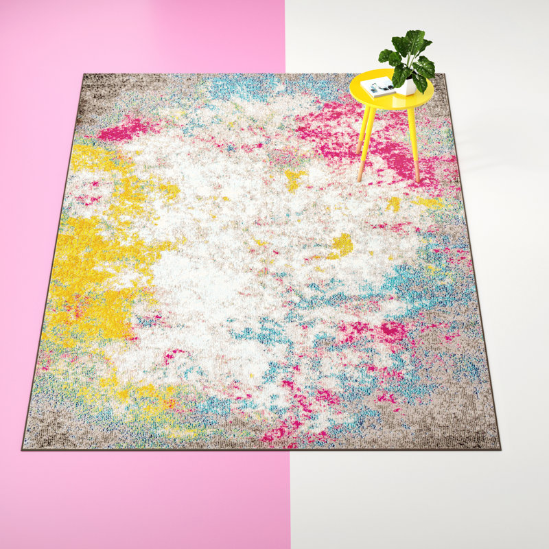 Hashtag Home Caspian Power Loom Cream Pink Yellow Rug Reviews Wayfair