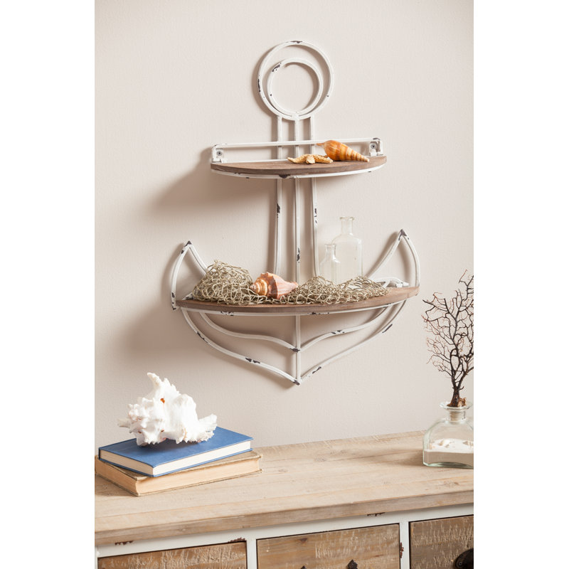 Breakwater Bay Anchor Metal Wall Decor With 2 Tier Wood Shelves