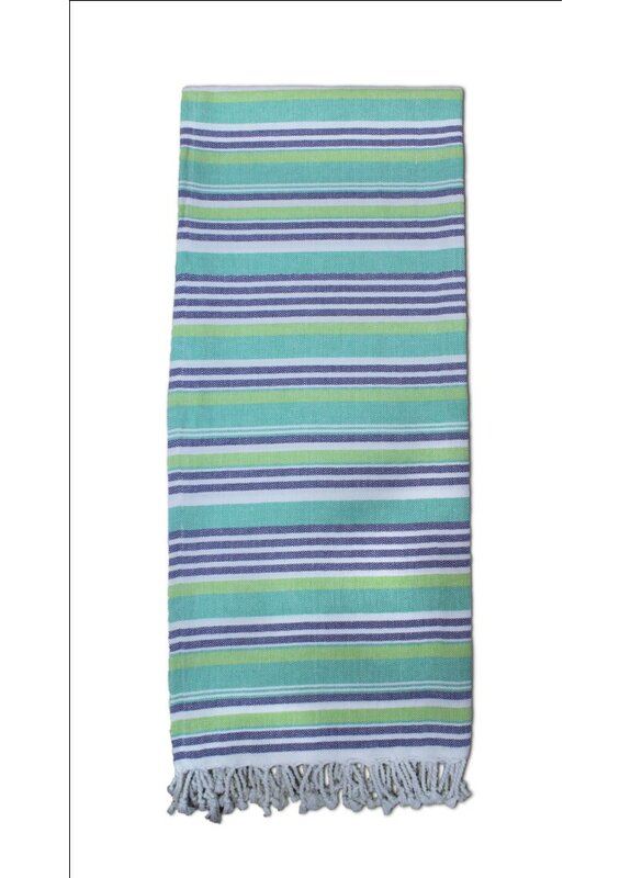 blue and green striped towels