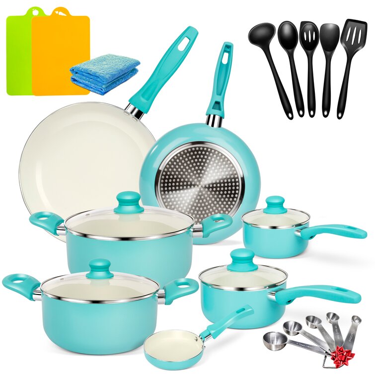 MASTHOME 16 Piece Ceramic Nonstick Cookware Set Pans And Pots Set With ...