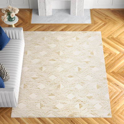 Vezina Geometric Handmade Tufted Wool Ivory/Gold Area Rug