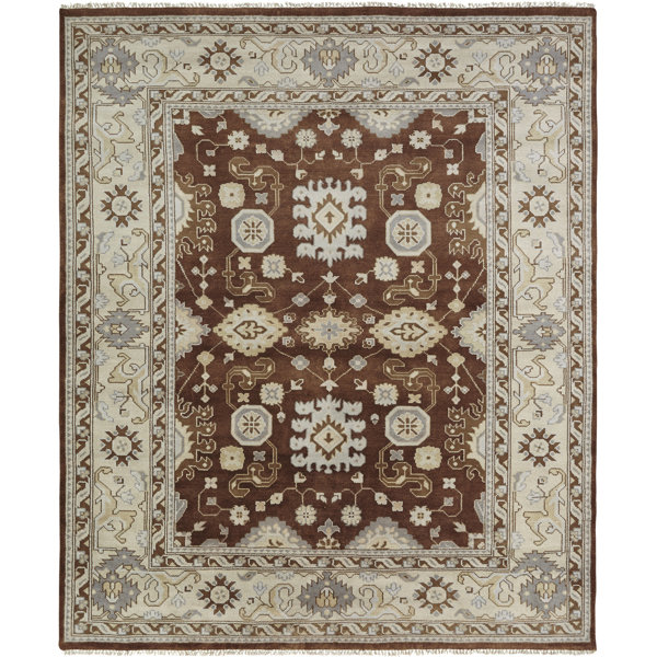 Darby Home Co Misael Oriental Hand Knotted Wool Brown Ivory Area Rug Wayfair