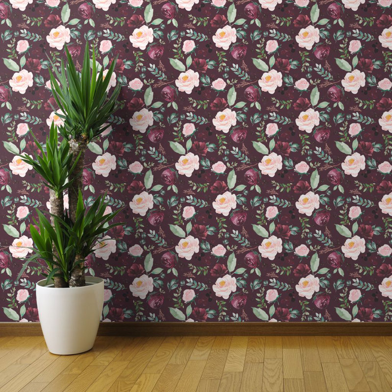 Ebern Designs Croydon Plum Floral Removable Peel And Stick