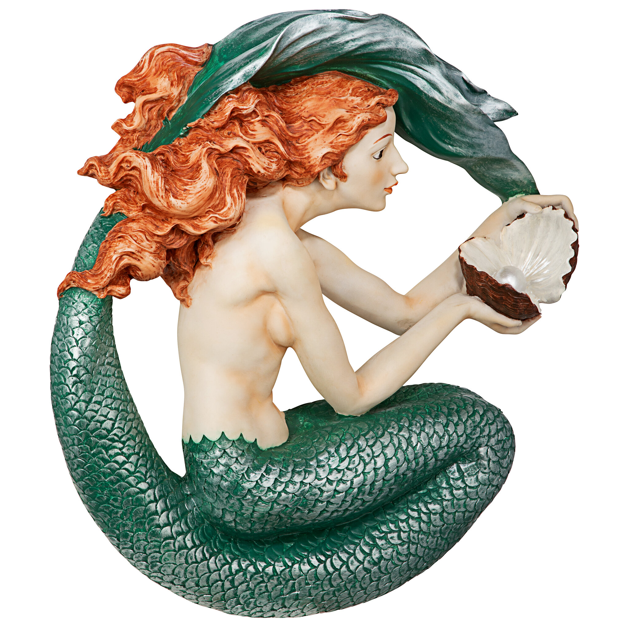 The Seashell Maiden Mermaid Design Toscano Exclusive Hand Painted Wall Sculpture 