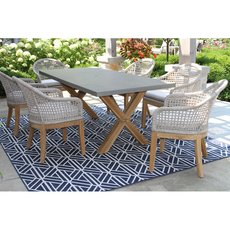 Rex 7 Piece Teak Dining Set With Sunbrella Cushions Reviews Birch Lane