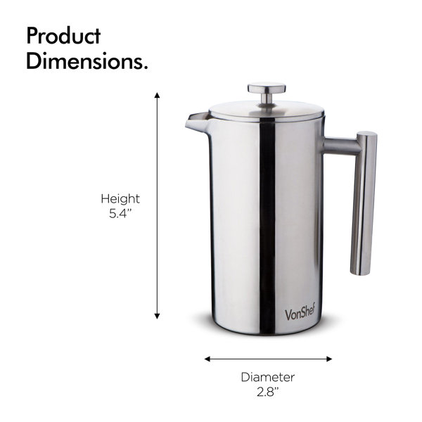 VonShef 3-Cup Stainless Steel Double 