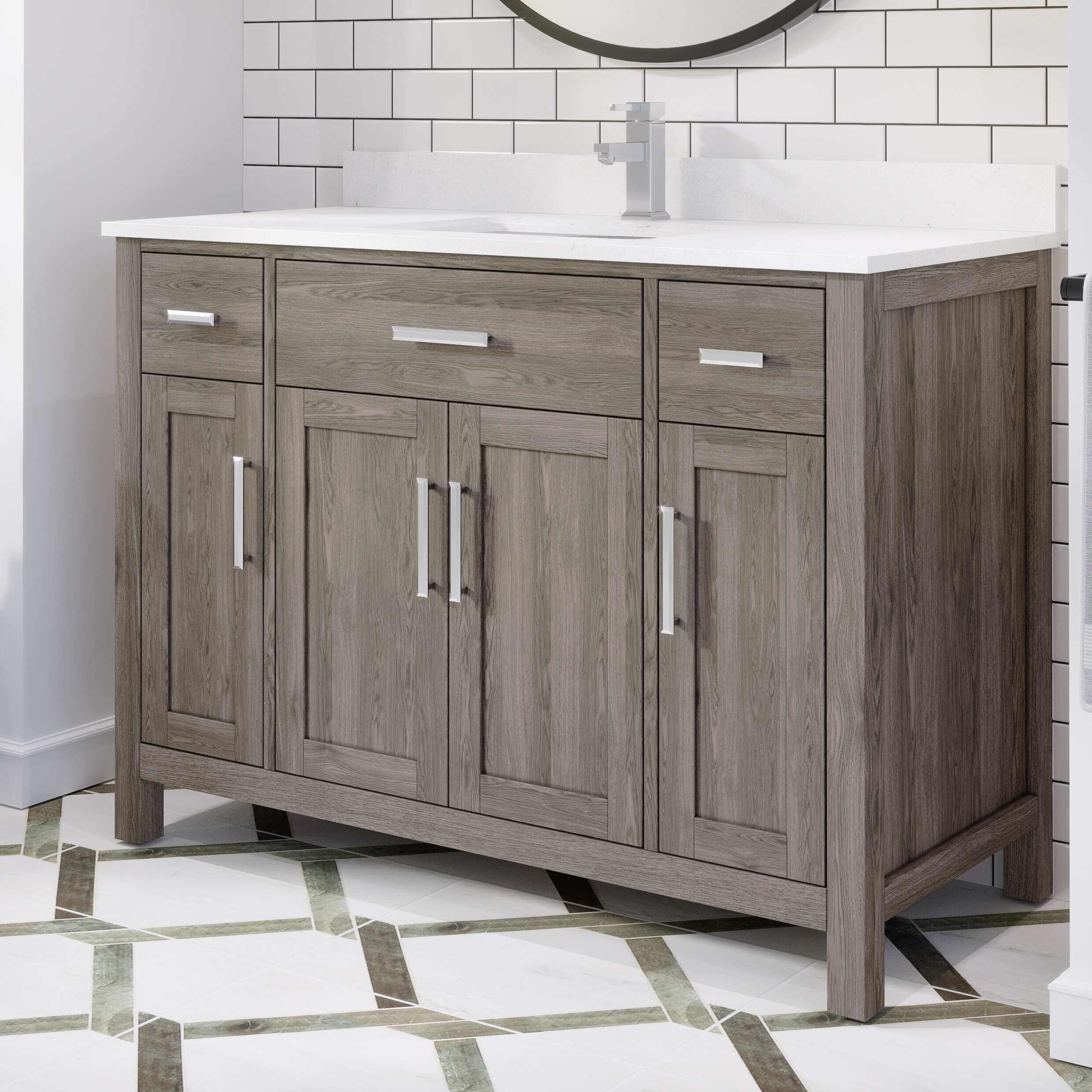 Union Rustic Jennie 48 Vanity In French Grey With Power Bar And Drawer Organizer Wayfairca