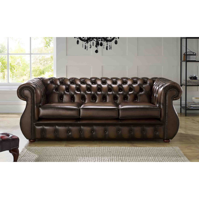 Astoria Grand Colvard Genuine Leather 3 Seater Chesterfield Sofa Astoria Grand Colvard Genuine Leather 3