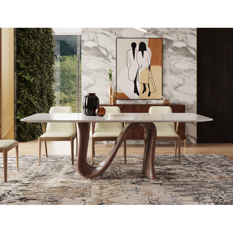 Orren Ellis 86.5'' Genuine Marble Pedestal Dining Table Wayfair