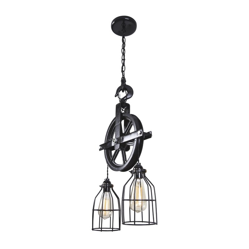 West Ninth Vintage Barn Pulley 2-Light Cascade Pendant & Reviews | Wayfair