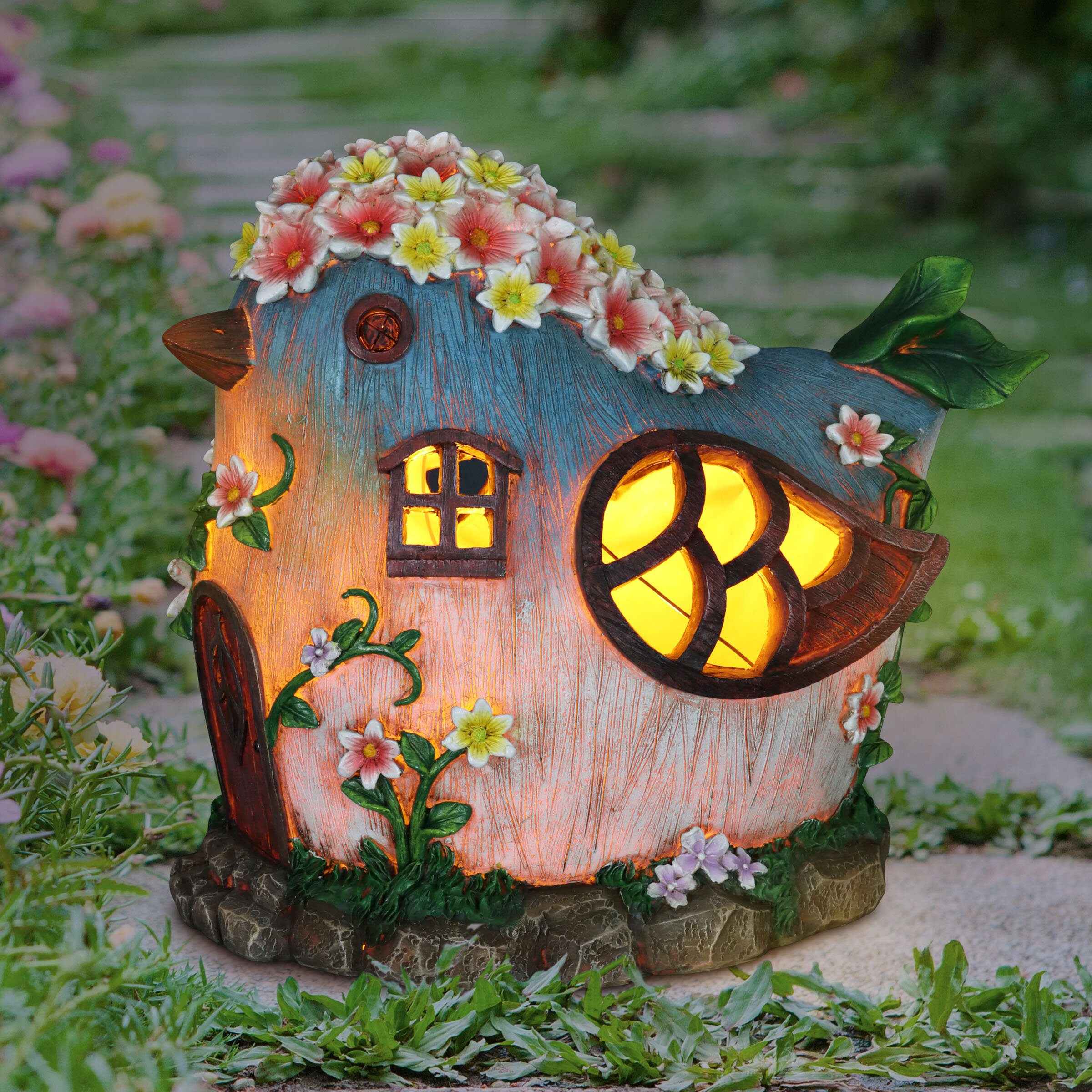 House with Floral Roof Fairy Garden Hi-Line Gift Ltd 