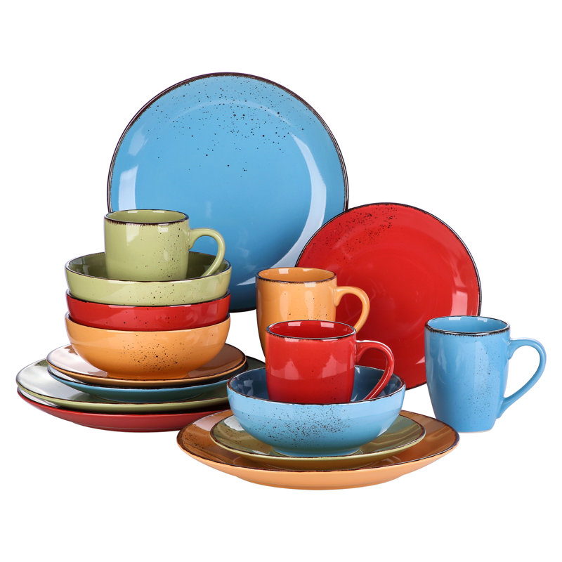 Set Dinnerware 16 Piece Dishes Plate Mug Dinner Service Southwest Fiesta Style