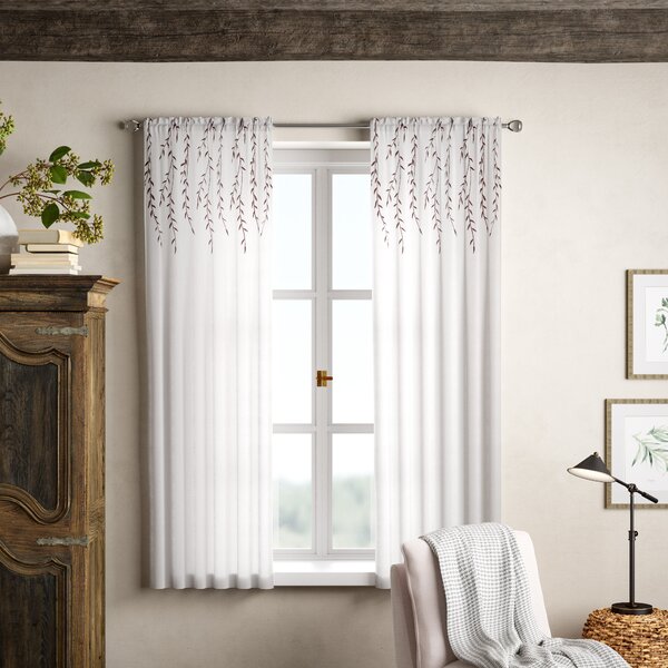 Grey Floral Transitional Semi-Sheer Light Filtering Window Curtain with Overlay 
