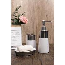 toothbrush holder Tumbler A2Z Home Solutions Beautiful Silver Crackled Mosaic 3 piece Bathroom Accessory Set Soap Dispenser Soap Dish