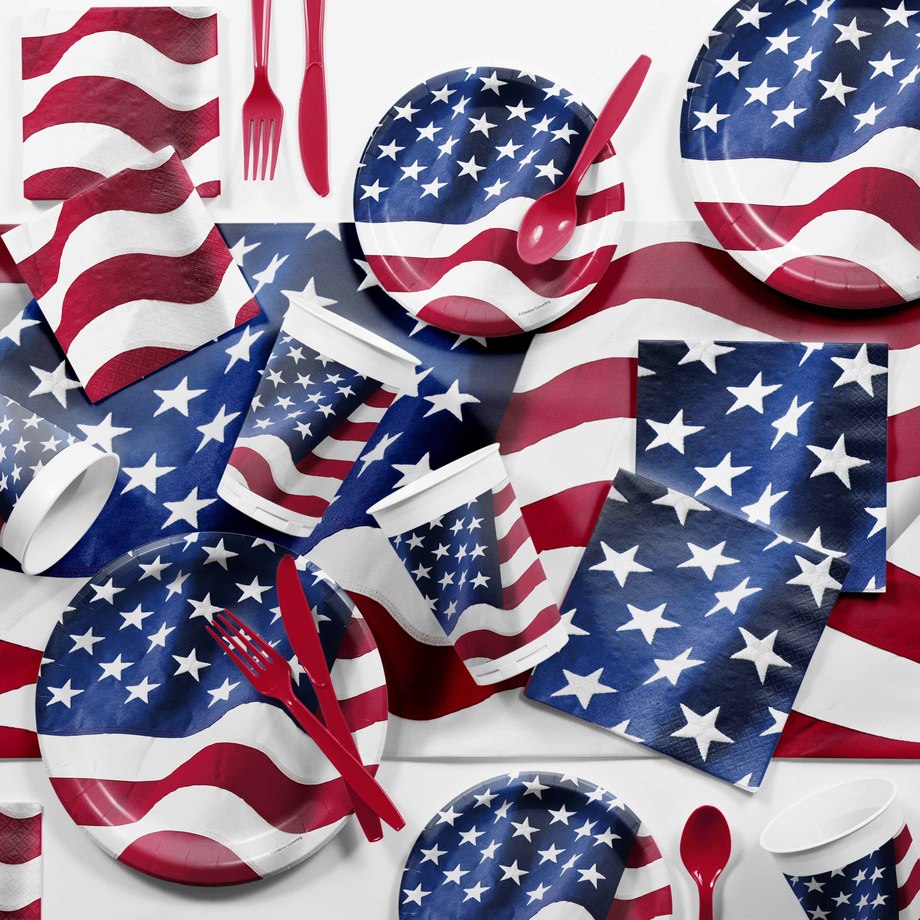 Patriotic American Flag Party Supplies Bundle Includes Paper Plates and Napkins for 8 Guests in a Freedoms Flag Design