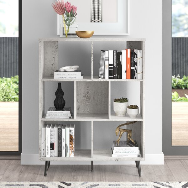 White or Espresso Brown Wood Finish Tall Modern Asymmetrical Bookcase 8-Shelf 