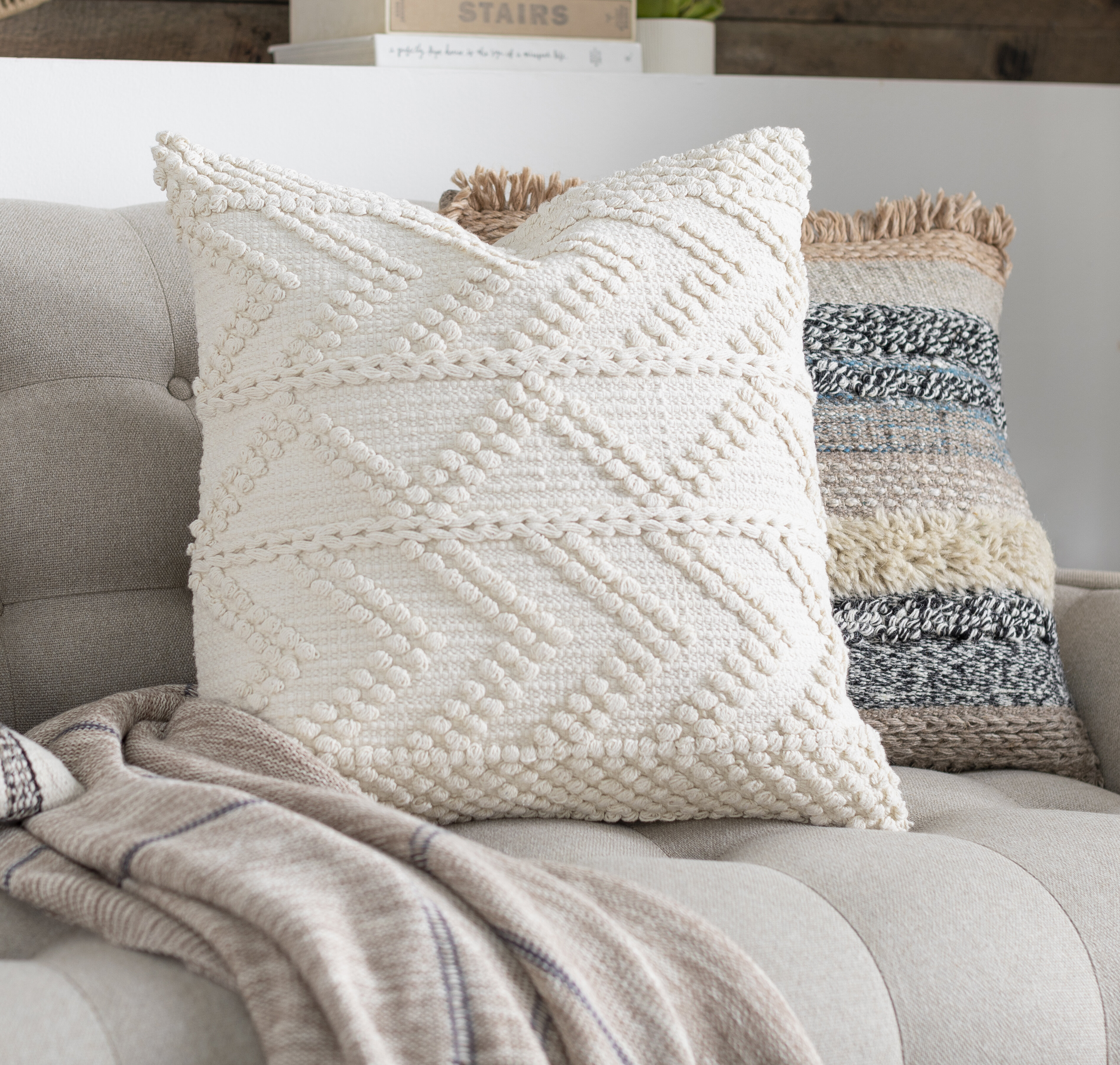 Ivory 26X26 Bree Knit Euro Throw Pillow Cover Casal Square Decorative Pillow 