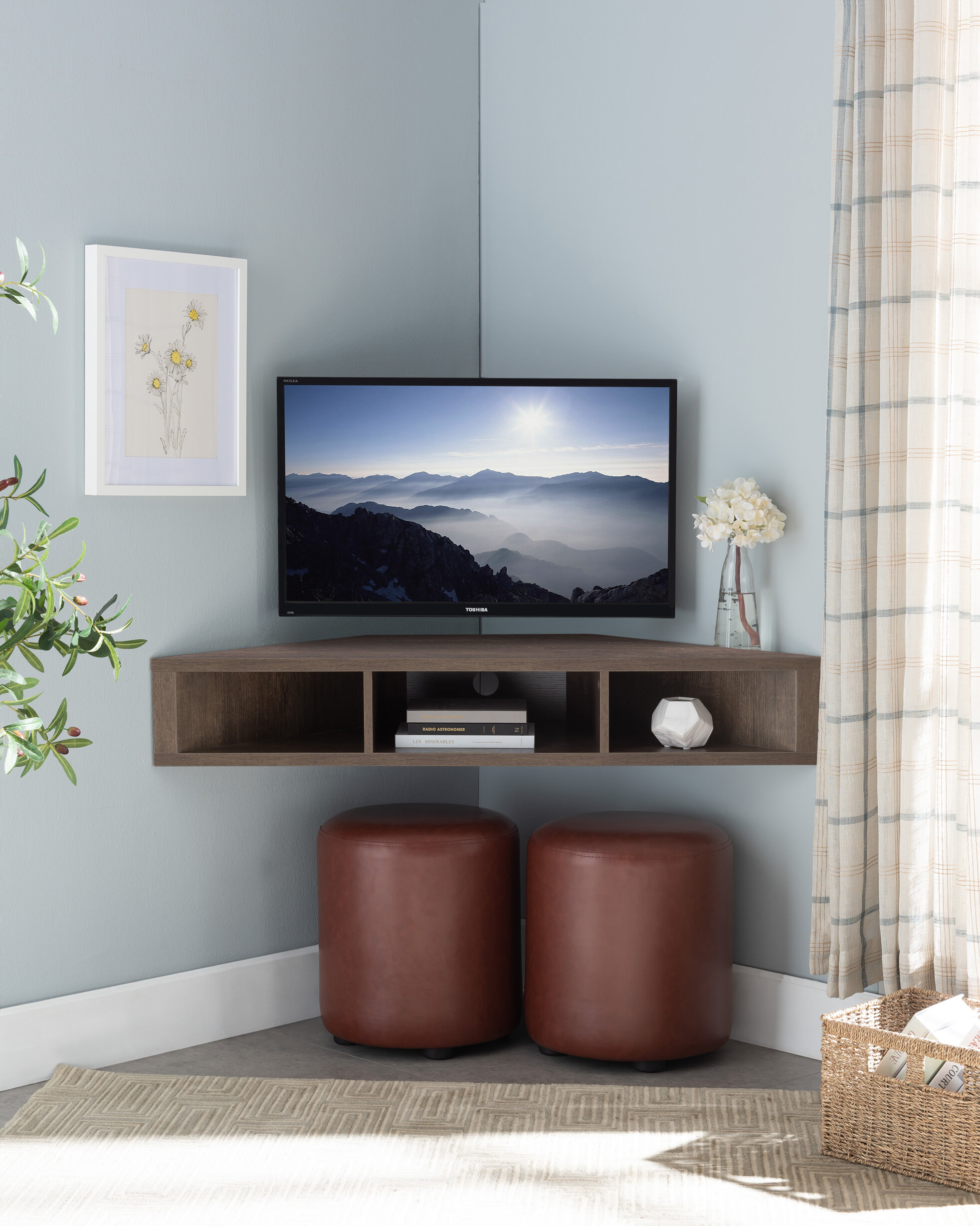 French Floating Corner Tv Stand For Tvs Up To 50 Inches