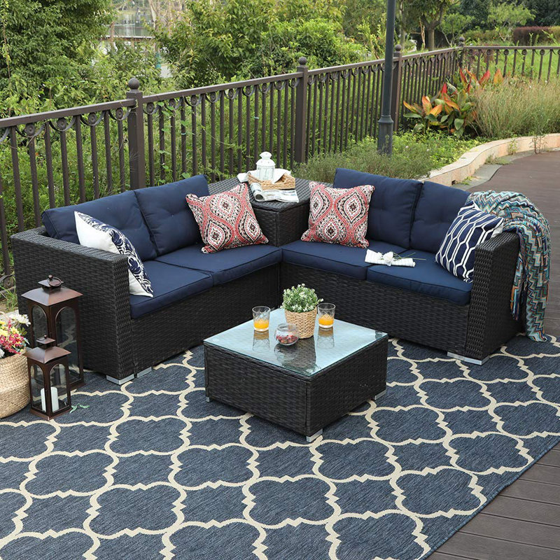 Wrought Studio Stickler Patio Outdoor 4 Piece Rattan ... Wrought Studio Stickler Patio Outdoor 4 Piece Rattan ... on Outdoor 4 Piece Sectional id=26825