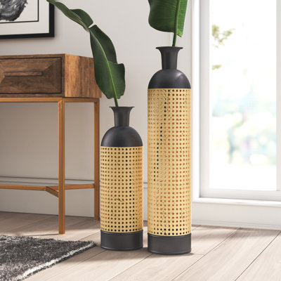 2 Piece Figueiredo Stainless Steel Floor Vase Set INCOMPLETE 
