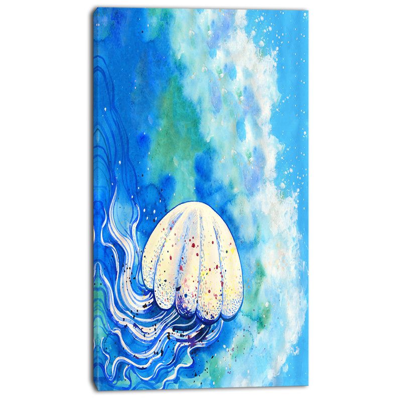 Designart Large Jellyfish Watercolor Painting Print On Wrapped Canvas Wayfair