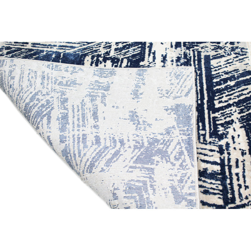 17 Stories Cipriani Power Loom Blue Ivory Rug Wayfair