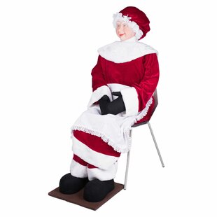 Vintage Santa Seated Sitting Leg Dangle Plush Faux Fur Tweed Brown Green Folk