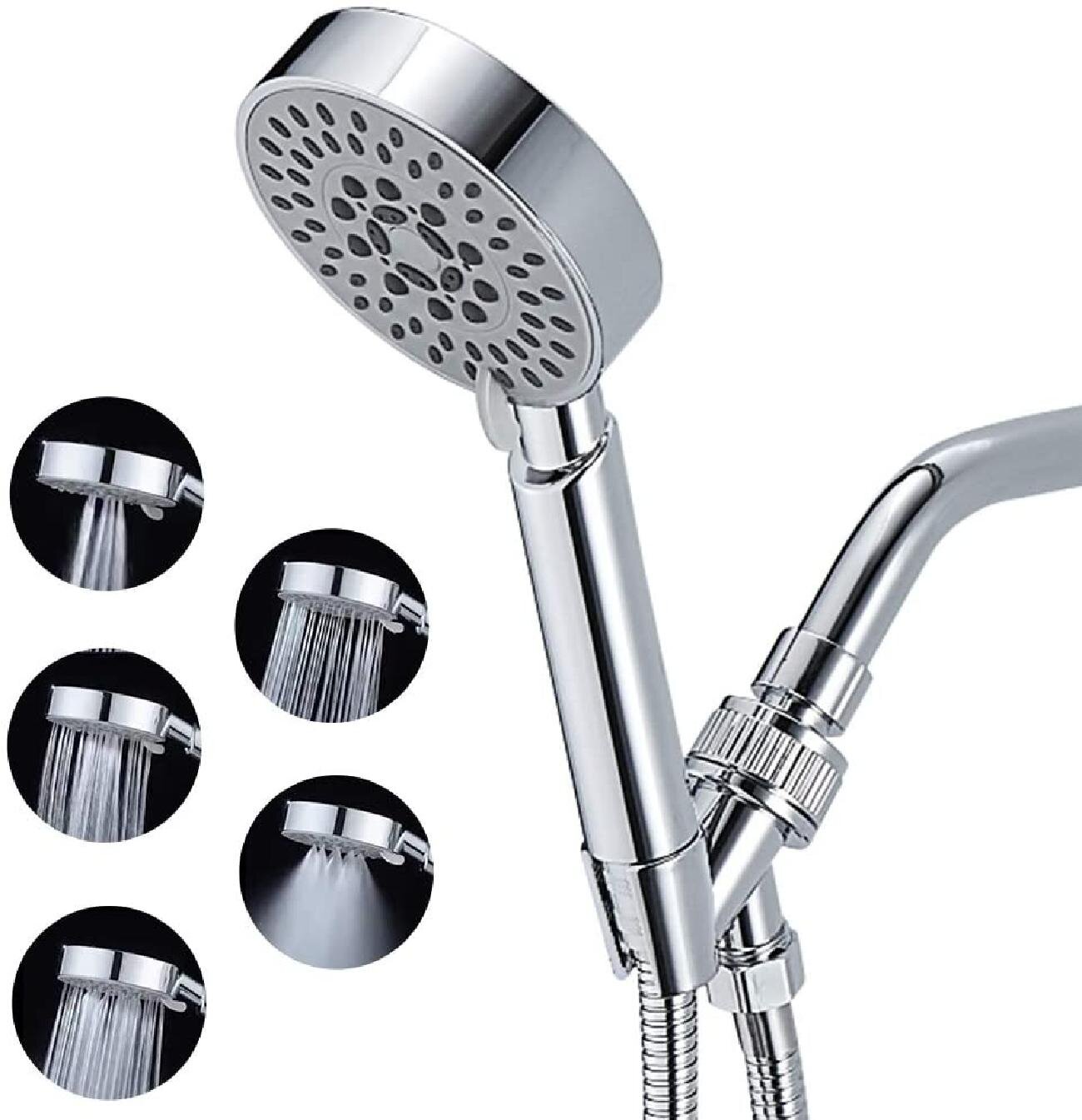 Modern Hand Held Shower Head Chrome with Stainless Steel Hose Set and Holder US 